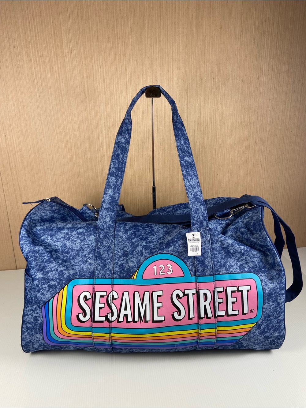 Sesame Street 123 Denim Print Duffle Bag NWT Travel Gym Weekender